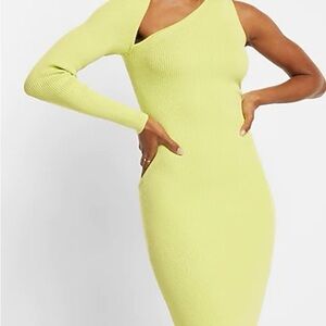 Express Neon Green One-Shoulder Dress